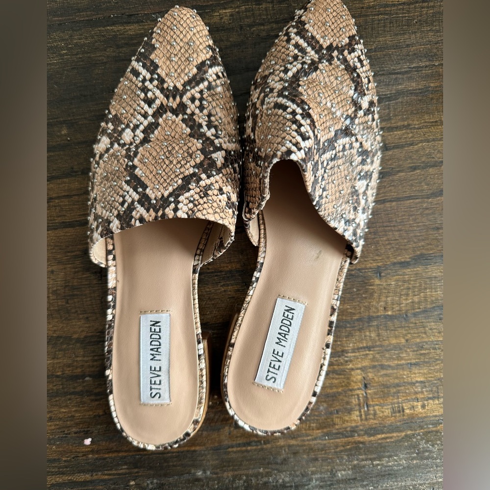 Steve Madden Tan Snake Print Mules